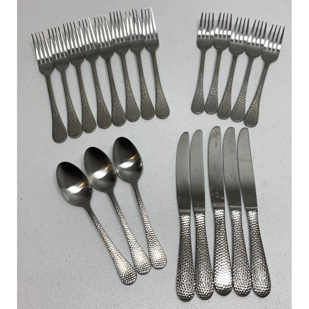 WALLACE Brooklyn ? Satin Hammered Stainless Flatware 21 Piece